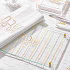 Gold vertical stripe challah board and matching cover set with gold accents on white background