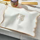 Wave Edge Challah Cover on a festive Shabbat table setting.