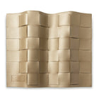Woven Challah Board and Cover Set in natural tan woven material, showing interlocking square pattern design folded open.